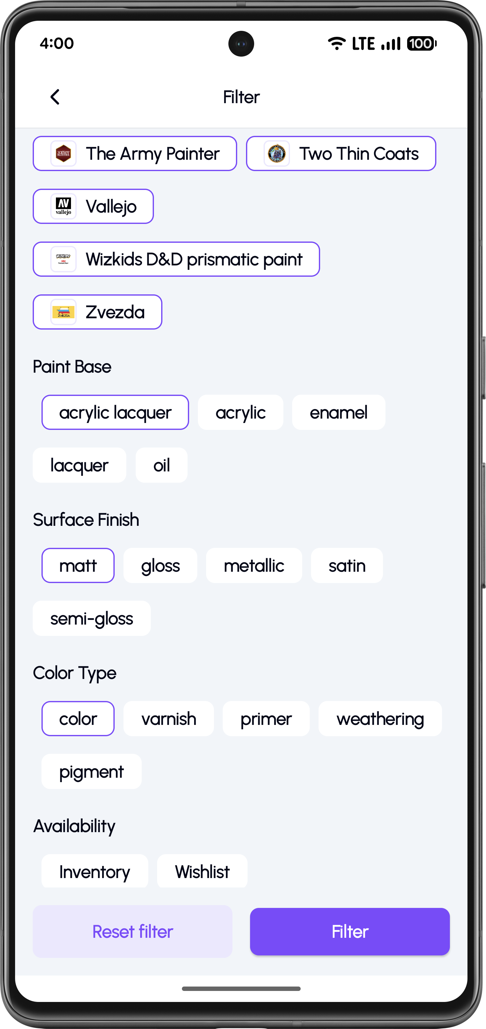 Add to inventory or wishlist