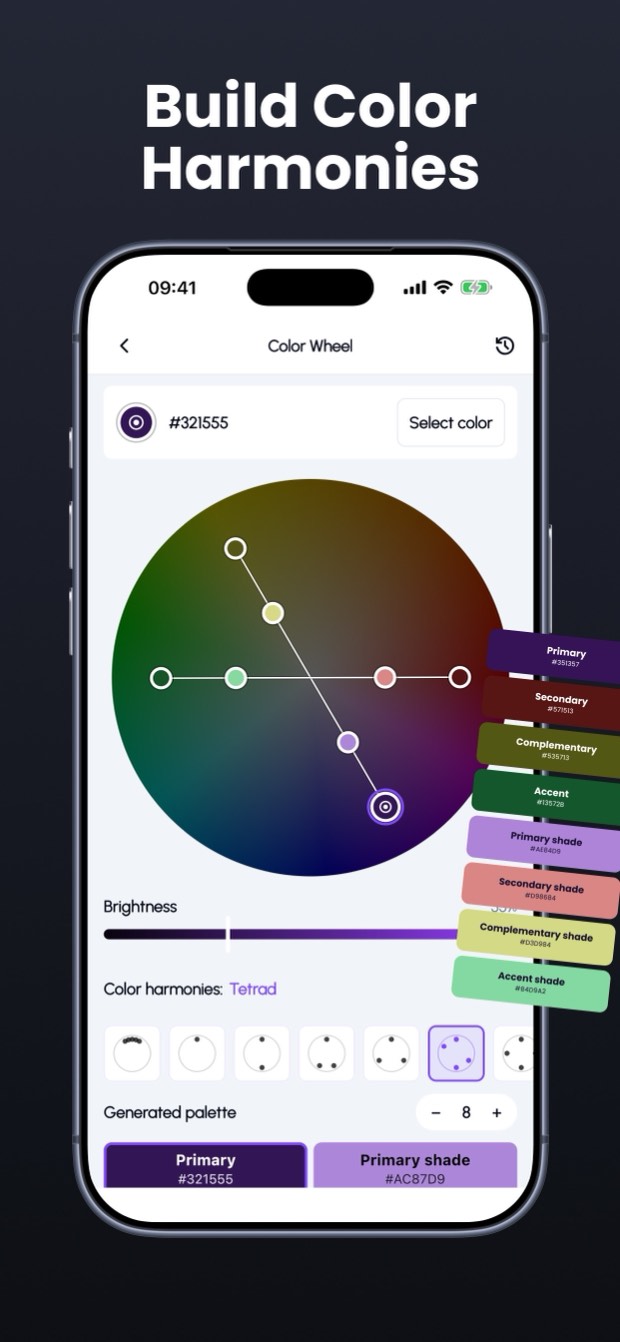 Plan harmonies on the color wheel